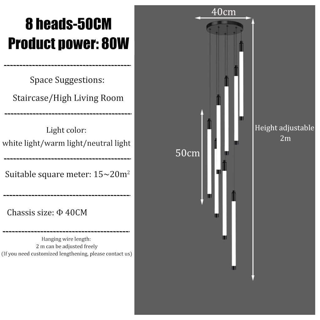LYSDjia Modern large staircase chandelier LED height adjustable Pendant Light black iron creative high ceiling chic lighting suitable for hotel villa bar lobby decorative Hanging Lamp(Color:Warm light