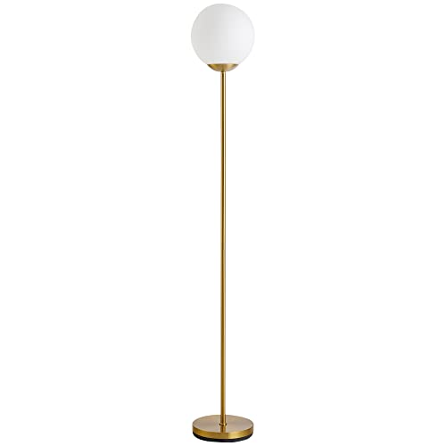 HOMCOM 171cm Glass Globe Floor Lamp Metal Frame Sphere Light Pedal Switch Home Office Living Room Modern Unique Standing Beautiful Furnishing - Gold