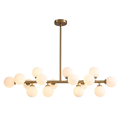 HvKvHvY Modern Sputnik Chandelier Gold- Mid Century Chandelier Sputnik with Globe White Glass Shade Pendant Light Fixture for Living Room Dining Room Bedroom Kitchen