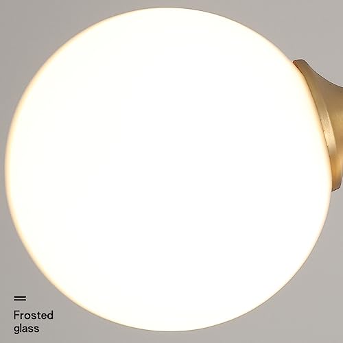ISSPTYB Brass 5 Lights Gold Globe Pendant Light Glass Ball Chandelier for Living Room Dining Room Linear Pendant Lamp Sputnik Bubble Hanging Ceiling Lighting for Kitchen Island Bedroom Farmhouse