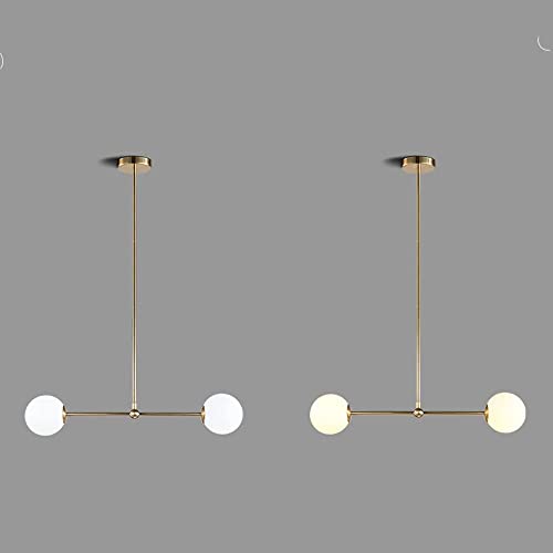 RAGGZZ 2-Lights Gold Mid Century Modern Light White Glass Globe Ceiling Hanging Chandelier Vintage Bubble Industrial Chandelier Sputnik Lighting for Dining Room Kitchen Bedroom