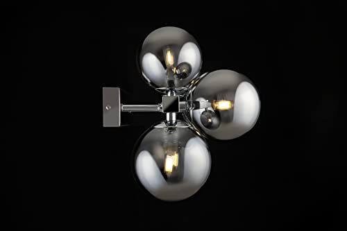 Modern Wall Light, Multi arm, Unusual & Unique, Loft Industrial Design, Metal Silver Frame, 9 Grey Toned Glass lampshades, 9 Lights G9 28W 220-240V, Bulbs not Included