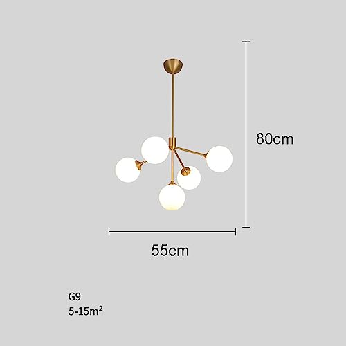 ISSPTYB Brass 5 Lights Gold Globe Pendant Light Glass Ball Chandelier for Living Room Dining Room Linear Pendant Lamp Sputnik Bubble Hanging Ceiling Lighting for Kitchen Island Bedroom Farmhouse