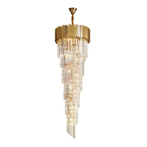 loonju Top Luxury Modern Chandelier Lighting for Staircase Long Gold Crystal Light Fixtures Large Hallway Indoor Stair LED Cristal Lamp,Warm White,Dia50xH160CM