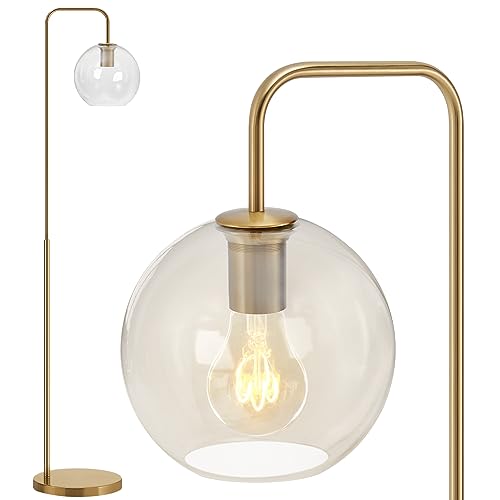 INMOZATA Floor Lamps for Living Room with Glass Lampshade, Reading Tall Lamp for Study, Brass Gold Industrial Standing Floor Lamp for Home Office