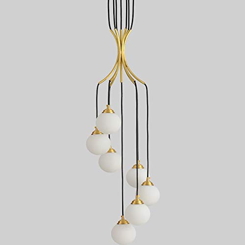 AOLEYE Chandelier-Stairs Long Chandelier, Nordic Villa Modern Minimalist Creative Lighting, Rotating Duplex Chandelier, G9 Light Source*7, W.350mm H.1200mm D.350mm