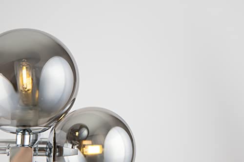 Modern Wall Light, Multi arm, Unusual & Unique, Loft Industrial Design, Metal Silver Frame, 5 Grey Toned Glass lampshades, 5 Lights G9 28W 220-240V, Bulbs not Included
