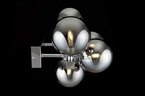 Modern Wall Light, Multi arm, Unusual & Unique, Loft Industrial Design, Metal Silver Frame, 5 Grey Toned Glass lampshades, 5 Lights G9 28W 220-240V, Bulbs not Included