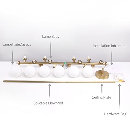 HvKvHvY Modern Sputnik Chandelier Gold- Mid Century Chandelier Sputnik with Globe White Glass Shade Pendant Light Fixture for Living Room Dining Room Bedroom Kitchen