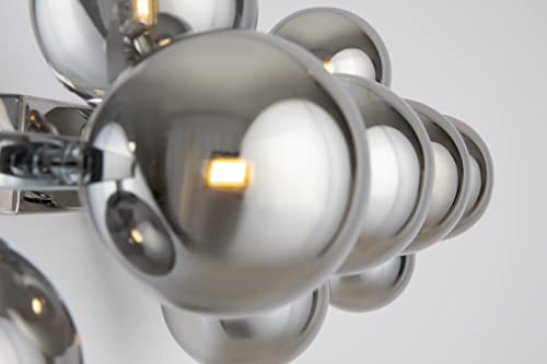 Modern Wall Light, Multi arm, Unusual & Unique, Loft Industrial Design, Metal Silver Frame, 9 Grey Toned Glass lampshades, 9 Lights G9 28W 220-240V, Bulbs not Included