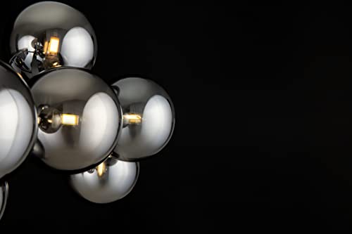 Modern Wall Light, Multi arm, Unusual & Unique, Loft Industrial Design, Metal Silver Frame, 9 Grey Toned Glass lampshades, 9 Lights G9 28W 220-240V, Bulbs not Included