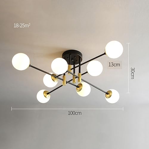 ISSPTYB Mid Century Modern Ceiling Light with Milk Glass Sputnik Bubble Chandelier Gold Black White Frosted Ball Close to Ceiling Lamp for Bedroom Farmhouse Dining Room Kitchen Living Room