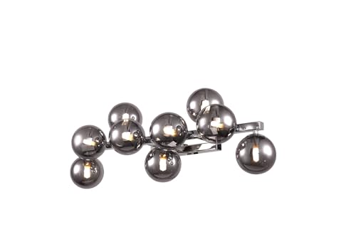 Modern Wall Light, Multi arm, Unusual & Unique, Loft Industrial Design, Metal Silver Frame, 9 Grey Toned Glass lampshades, 9 Lights G9 28W 220-240V, Bulbs not Included