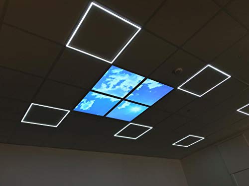 Sky Ceiling Light Box with Remote, Dimmable with Remote LED Light Cool Ultra Thin Panel, 4 Pcs of 60X60Cms / 600x600mm Sky, Mimics Natural Light for Office and Home (3D, 40W, 1500 Lumens)