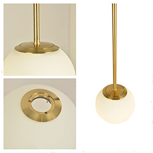 Kaj Hejmo Globe Pendant Lamp Matte White Glass- Mid Century Modern Lighting Fixture Brush Brass Finish- Semi Flush Mount Ceiling Light for Kitchen Living & Dinning Room (25cm)