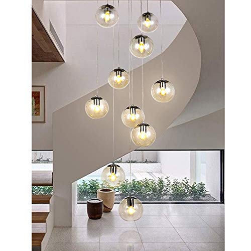 AAOTE Staircase Chandeliers 10 Glass Balls Multi Lights Modern Creative Living Room Pendant Light Glass Bubbles Villa Ceiling Lamp Duplex Apartment Spiral Stairs Long Chandelier, 45X200cm