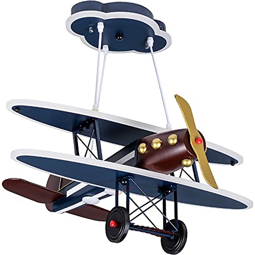 ITOSUI Boys Room Chandelier Airplane Art Deco Pendant Light Creative Cartoon Eye Protection Ceiling Light Blue LED Suspended Light for Amusement Park Kids Room Bedroom Children's Room