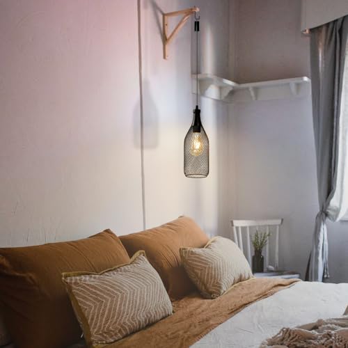JHY DESIGN Pendant Lamp Battery Powered with 6-Hour Timer, Decorative Hanging Lamp Metal Cage Industrial Retro Light Battery Lamp for Bar Home Bedroom Coffee Hallway Pathway Balcony Xmas Gift
