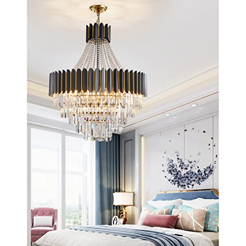 LENZRITE Black Modern Crystal Chandelier Dining Room丨Round Glass Prism Chandeliers Living Room丨Ceiling Light Fixture For Foyer Bathroom Bedroom, Entryway丨E14 Hanging Chandelier Light Fixtures