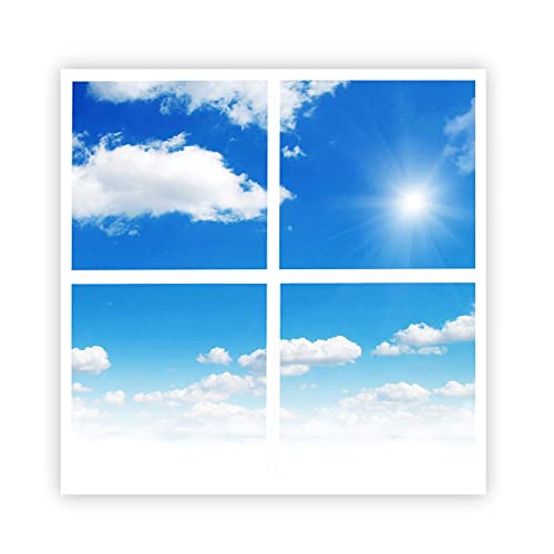 Sky Ceiling Light Box with Remote, Dimmable with Remote LED Light Cool Ultra Thin Panel, 4 Pcs of 60X60Cms / 600x600mm Sky, Mimics Natural Light for Office and Home (3D, 40W, 1500 Lumens)