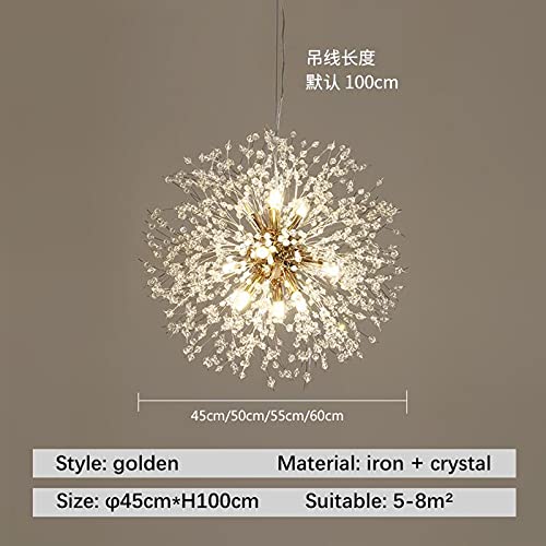 Swinkz 45/50/55/60cm Wide Crystal Pendant Light Anti-Glare LED Dandelion Chandelier Modern Style Ceiling Hanging Light in Chrome for Dining Room Reception Cafe Clothes Stores(Size:45cm)
