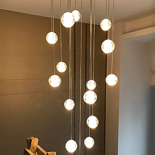 AAOTE Staircase Chandeliers 14 Glass Balls Multi Lights Living Room Pendant Light Glass Bubbles Villa Ceiling Lamp Duplex Apartment Spiral Stairs Long Chandelier,50X200cm,Included Light Bulbs