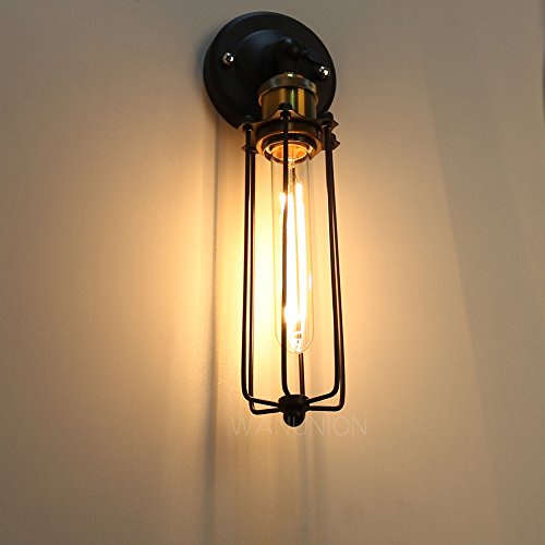 Two Packs Industrial Vintage Wall Light Tube Bulbs Rustic Adjustable Angle Wire Metal Cage Wall Lamp Sconces Retro Indoor Lighting Fixture Fit for Hallway Corridor Bedside