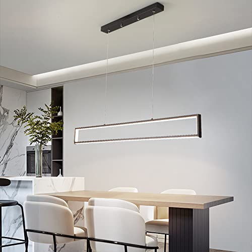 AOLEYE Minimalist Metal Strip Chandelier Home LED Pendent Lamp Nordic Office Decor Suspended Light Fixture Modern Kitchen Dining Room Adjustable Ceiling Hanging Light 39.4in