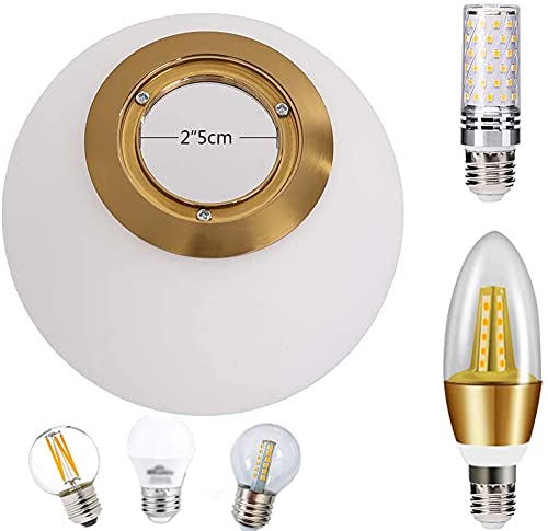 Kaj Hejmo Globe Pendant Lamp Matte White Glass- Mid Century Modern Lighting Fixture Brush Brass Finish- Semi Flush Mount Ceiling Light for Kitchen Living & Dinning Room (25cm)