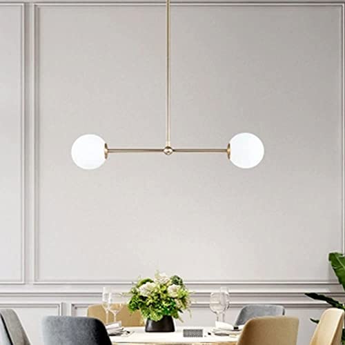 RAGGZZ 2-Lights Gold Mid Century Modern Light White Glass Globe Ceiling Hanging Chandelier Vintage Bubble Industrial Chandelier Sputnik Lighting for Dining Room Kitchen Bedroom