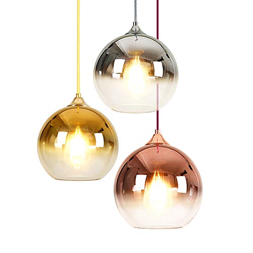 MZStech Spherical Gradient Color Glass Pendant Light Modern Glass Lamp Chandelier Hanging Light (Gold, 25cm)