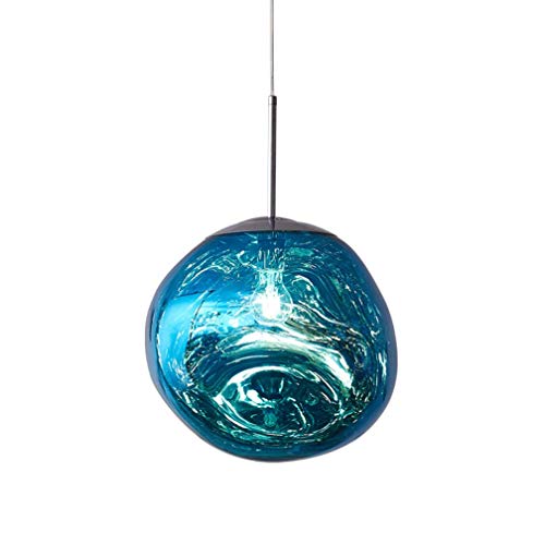 HXCD 1 x E27 lava glass pendant light, postmodernism melting glass chandeliers Melt Glass pendant lamp Irregular Design pendant lamp for living room bedroom restaurant dining room Home,Blue,28CM