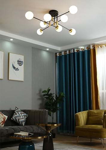 ISSPTYB Mid Century Modern Ceiling Light with Milk Glass Sputnik Bubble Chandelier Gold Black White Frosted Ball Close to Ceiling Lamp for Bedroom Farmhouse Dining Room Kitchen Living Room