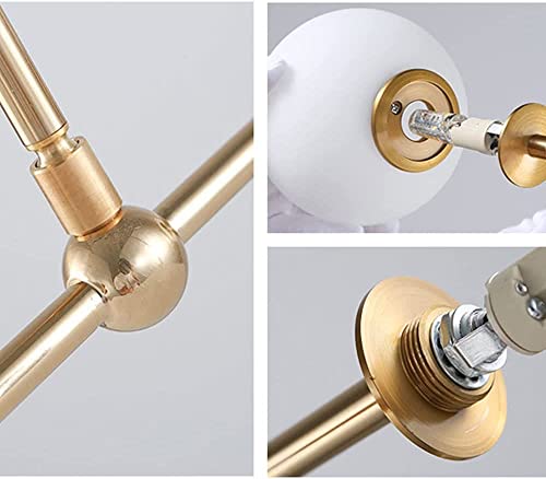 RAGGZZ 2-Lights Gold Mid Century Modern Light White Glass Globe Ceiling Hanging Chandelier Vintage Bubble Industrial Chandelier Sputnik Lighting for Dining Room Kitchen Bedroom