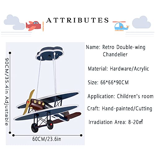 ITOSUI Boys Room Chandelier Airplane Art Deco Pendant Light Creative Cartoon Eye Protection Ceiling Light Blue LED Suspended Light for Amusement Park Kids Room Bedroom Children's Room