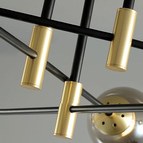 ISSPTYB Mid Century Modern Ceiling Light with Milk Glass Sputnik Bubble Chandelier Gold Black White Frosted Ball Close to Ceiling Lamp for Bedroom Farmhouse Dining Room Kitchen Living Room