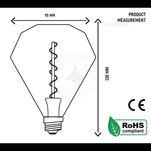 Diamond Vintage Edison LED Light Bulb 4W, E27 Screw Bulb Retro Old Fashioned LED Filament Glass Antique Lamp Makes Beautiful Design (Diamond)