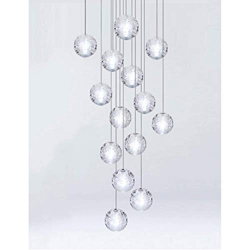 AAOTE Staircase Chandeliers 14 Glass Balls Multi Lights Living Room Pendant Light Glass Bubbles Villa Ceiling Lamp Duplex Apartment Spiral Stairs Long Chandelier,50X200cm,Included Light Bulbs