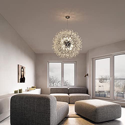 Swinkz 45/50/55/60cm Wide Crystal Pendant Light Anti-Glare LED Dandelion Chandelier Modern Style Ceiling Hanging Light in Chrome for Dining Room Reception Cafe Clothes Stores(Size:45cm)