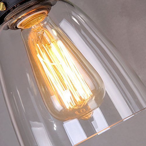 Lampop Pendant Light Industrial Ceiling Lamp Glass Shade Retro Lighting Vintage Hanging Lamp Chrome Base E27 Chandelier for Kitchen Dining Room Loft Bedroom Cafe Bar Restaurant, Transparent