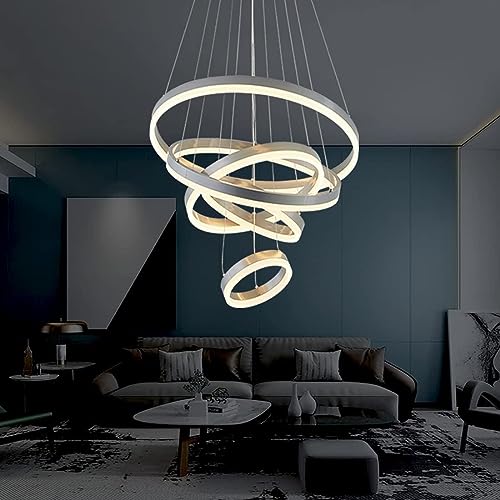 ZenithBeam Modern LED Chandelier,Led Chandelier Modern Chandelier for Dining Room,Dimmable with Remote,Acrylic Luxury Foyer Chandelier Lighting (Medium 5r(Silver))