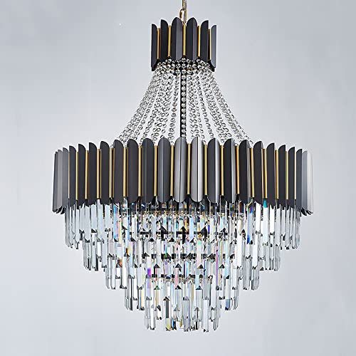 LENZRITE Black Modern Crystal Chandelier Dining Room丨Round Glass Prism Chandeliers Living Room丨Ceiling Light Fixture For Foyer Bathroom Bedroom, Entryway丨E14 Hanging Chandelier Light Fixtures