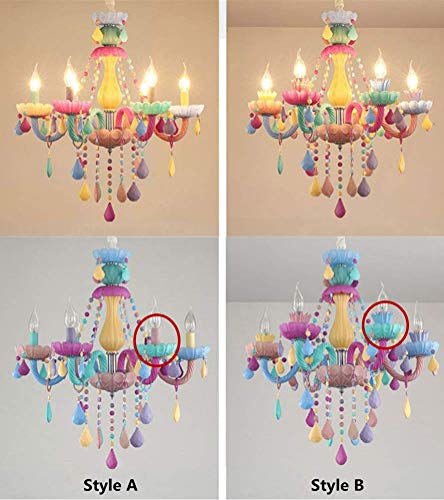 ZenithBeam Colorful Crystal Hanging Chandelier Light Fixture 6 Lights European Girls Room Pendant Ceiling Lighting Candle Chandelier for Girls Bedroom Living Room Dining Room Coffee Shop (Style A)