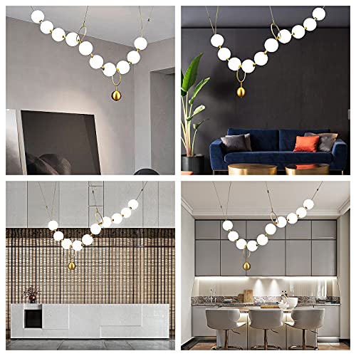 TAXXII Postmodern Pearl Necklace Glass Ball Chandelier-10 Lights; Milk White Glass Ball Bubble Chandelier Lighting Adjustable LED for Living Room Bedroom Diningroom Bar (Warm White)