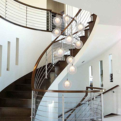AAOTE 10 Glass Balls Chandelier Multi Lights Long Pendant Light for Stair Modern Chandelier for Living Room Villa Large Chandelier Bubble Balls Light 40x200cm (Color : Clear)