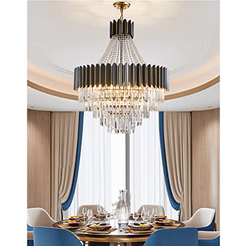 LENZRITE Black Modern Crystal Chandelier Dining Room丨Round Glass Prism Chandeliers Living Room丨Ceiling Light Fixture For Foyer Bathroom Bedroom, Entryway丨E14 Hanging Chandelier Light Fixtures