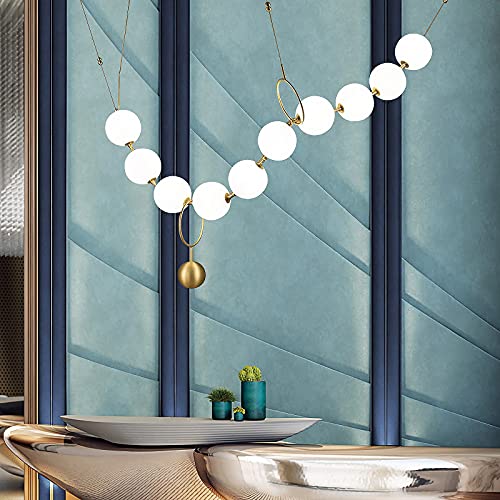 TAXXII Postmodern Pearl Necklace Glass Ball Chandelier-10 Lights; Milk White Glass Ball Bubble Chandelier Lighting Adjustable LED for Living Room Bedroom Diningroom Bar (Warm White)