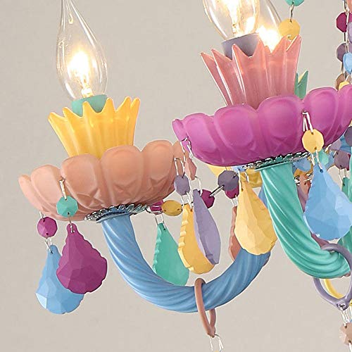 ZenithBeam Colorful Crystal Hanging Chandelier Light Fixture 6 Lights European Girls Room Pendant Ceiling Lighting Candle Chandelier for Girls Bedroom Living Room Dining Room Coffee Shop (Style A)