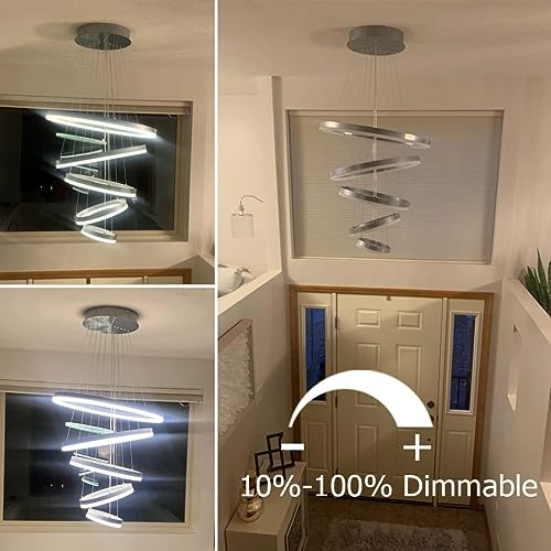 ZenithBeam Modern LED Chandelier,Led Chandelier Modern Chandelier for Dining Room,Dimmable with Remote,Acrylic Luxury Foyer Chandelier Lighting (Medium 5r(Silver))