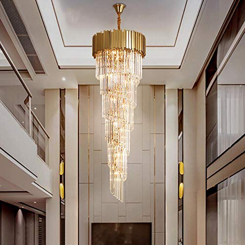 loonju Top Luxury Modern Chandelier Lighting for Staircase Long Gold Crystal Light Fixtures Large Hallway Indoor Stair LED Cristal Lamp,Warm White,Dia50xH160CM